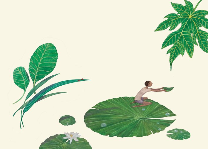Boy on a lotus leaf
