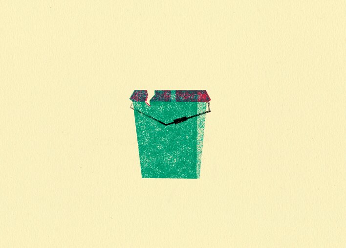 A broken plastic bucket
