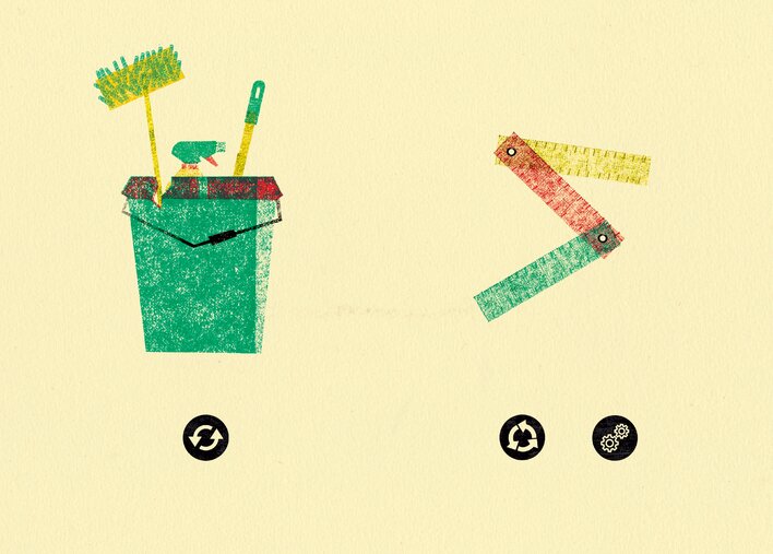 A bucket being reused and recycled