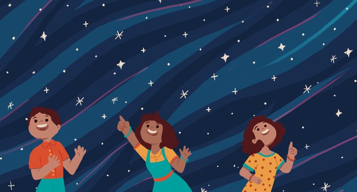 Many Children looking up at the stars