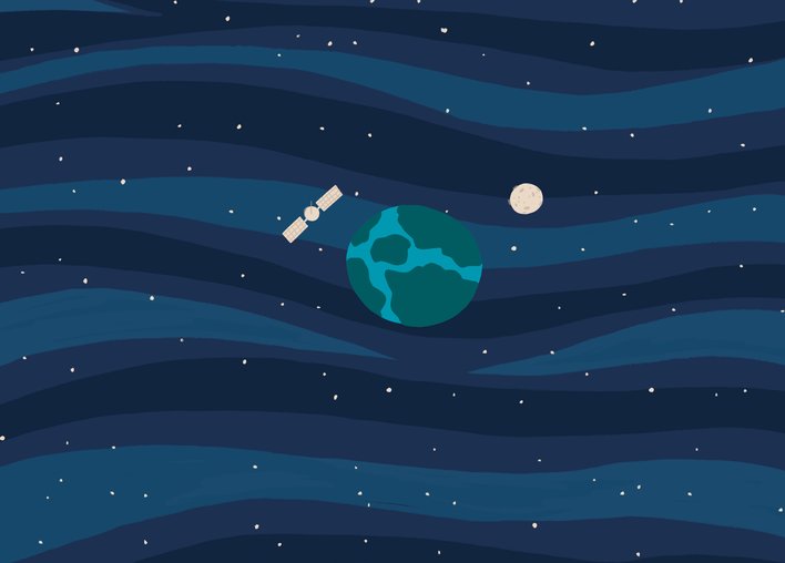 Earth, satellite and moon