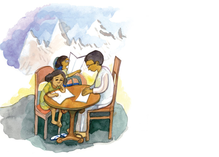 A girl and a man at a table