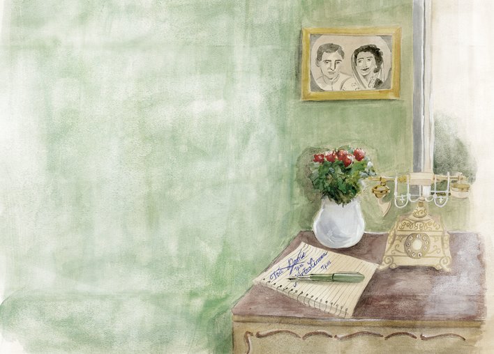A photo frame and a desk