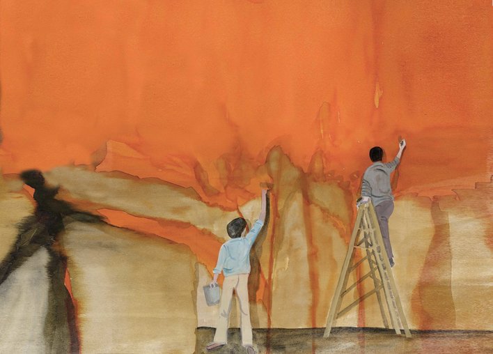 Two people painting