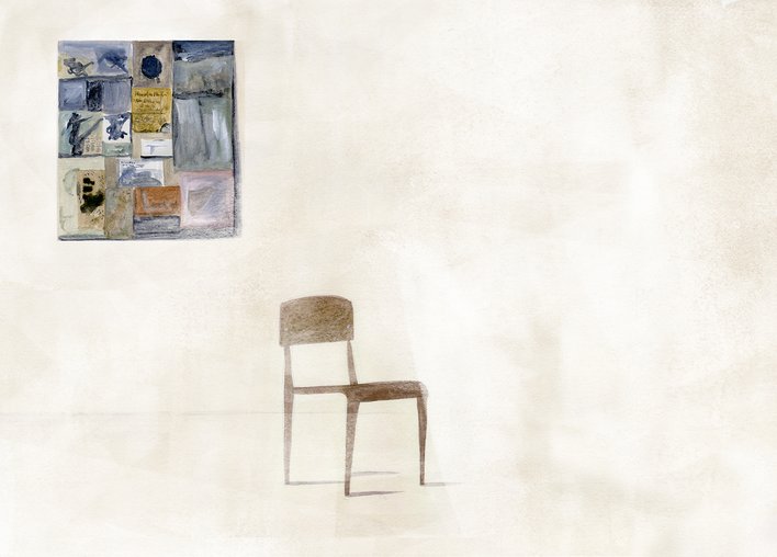 A collage and a chair