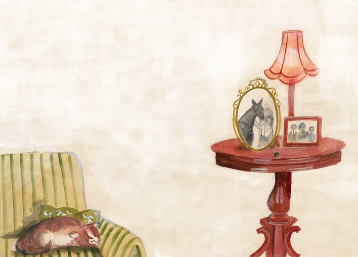 A sofa and a lampshade