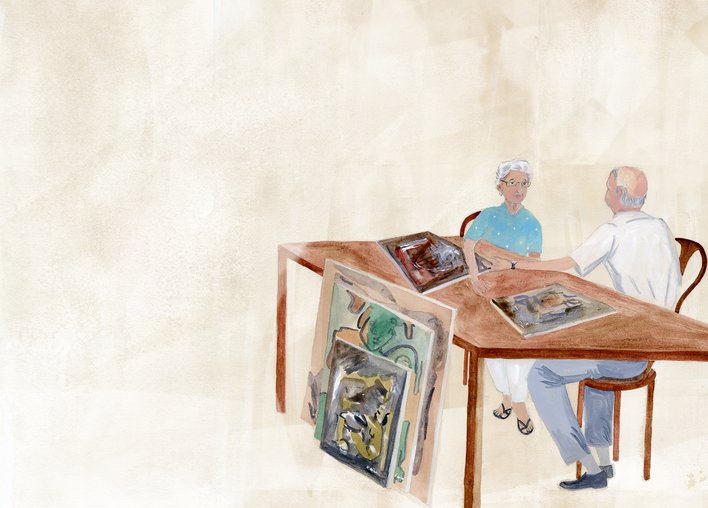 Two people talking