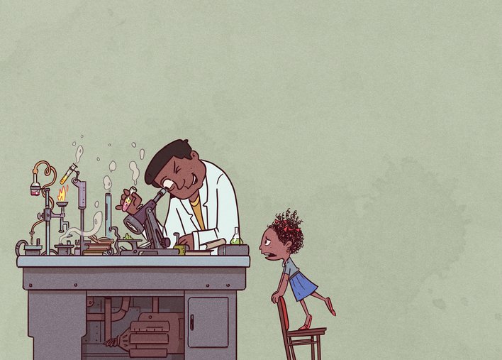 A girl and a man in a lab