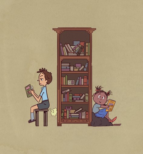Boy and girl reading