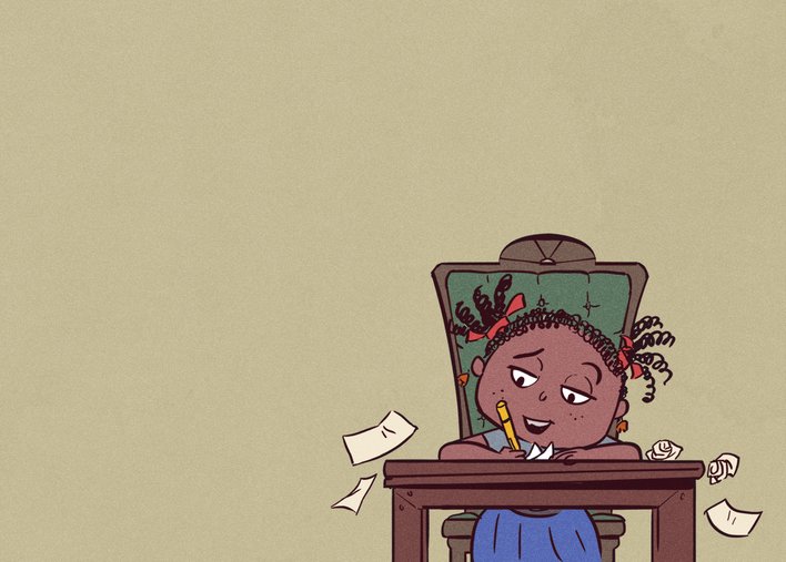 Girl working at her table