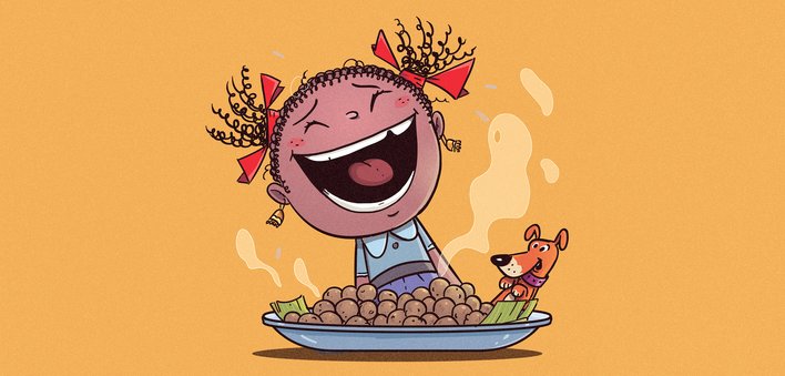 Girl laughing at her food
