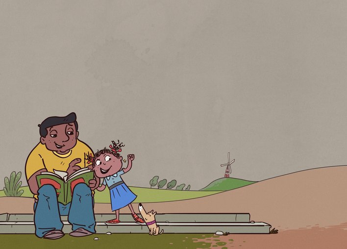 Man and little girl reading a book