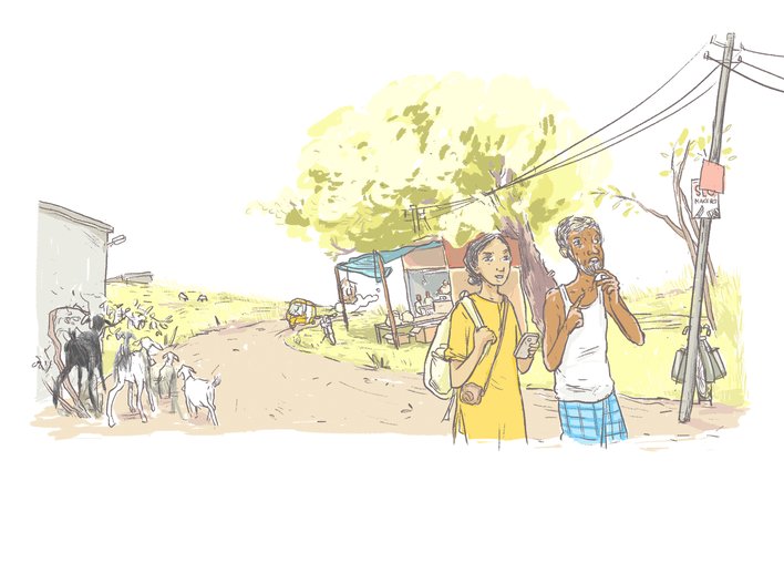 A man and a woman walking