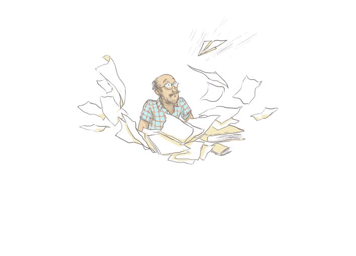 A man with a heap of papers