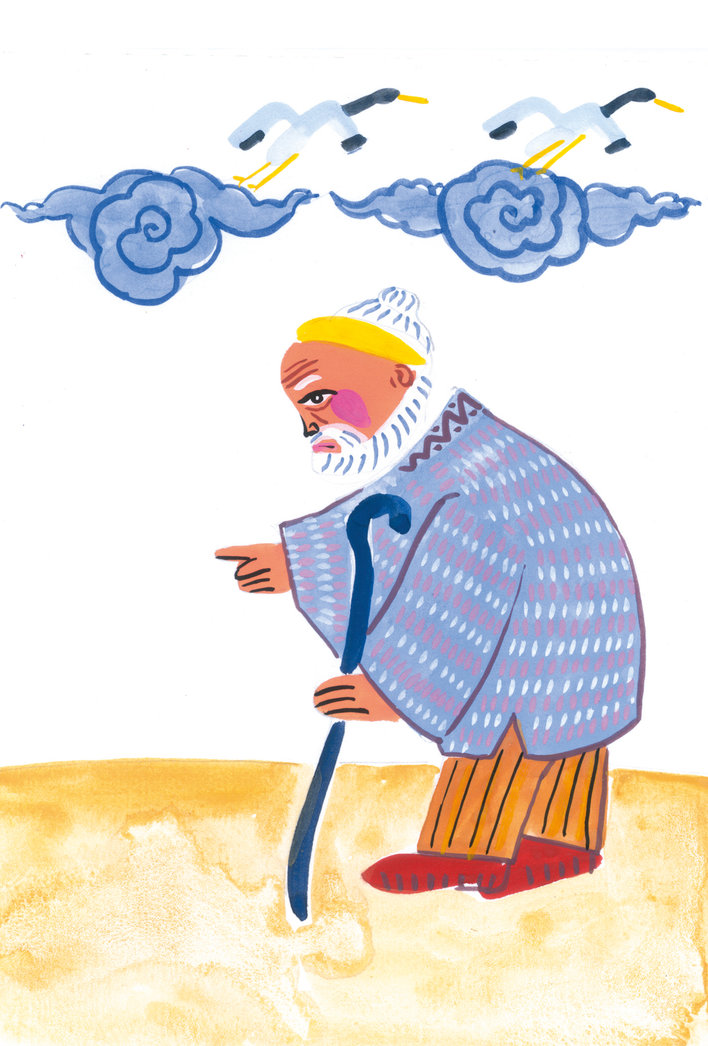Old man with a walking stick