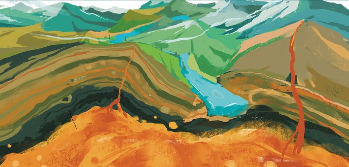 A cross-section of the earths crust