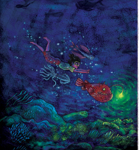 Anglerfish swimming