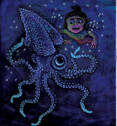 Girl and a firefly squid
