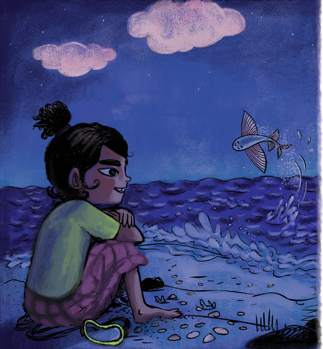 Girl sitting on the beach