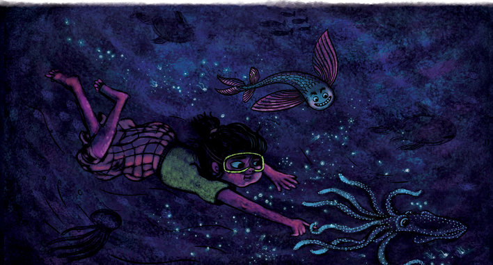 Girl holding on to firefly squid