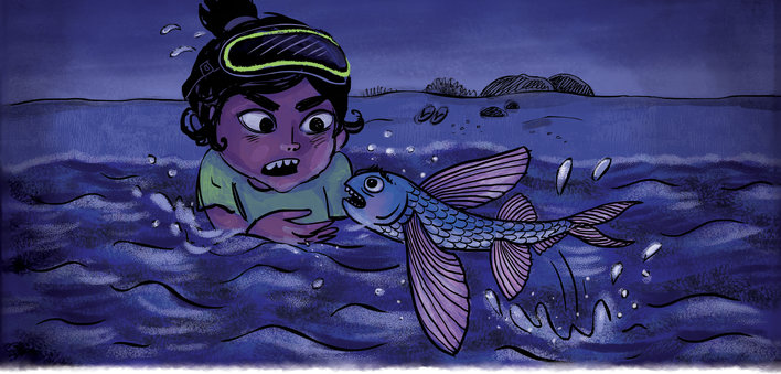 Girl talking to a fish