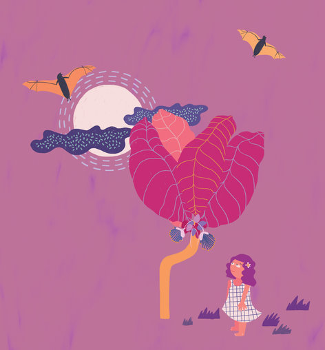 A tree, a girl and the moon