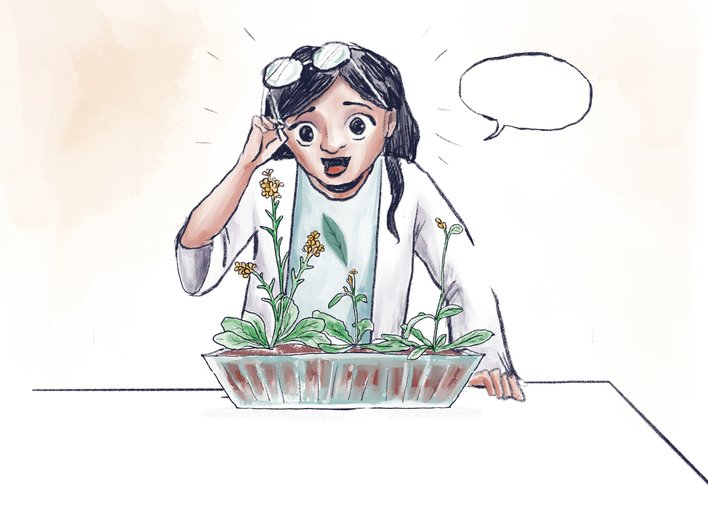 Woman ecstatic about the research findings of mustard plants