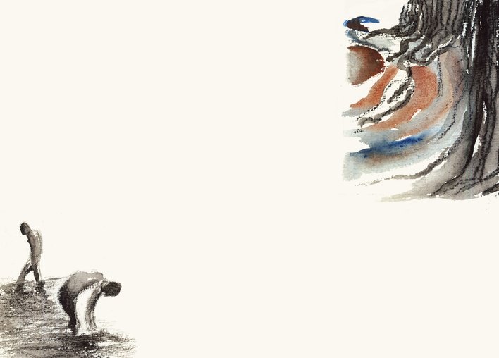 two people by a stream