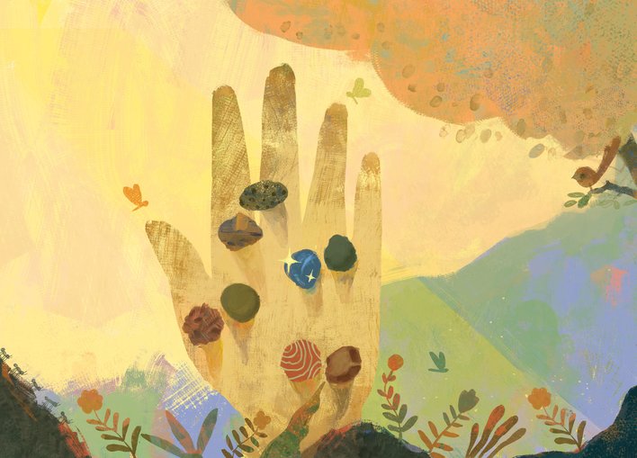 Hand, different types of rocks