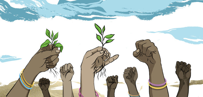 Hands holding plants