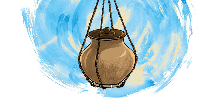 A suspended earthen pot