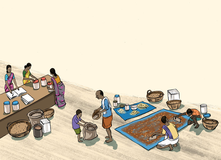 A group of people working indoors