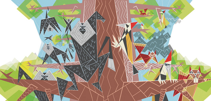 monkeys and woodpeckers and squirrels