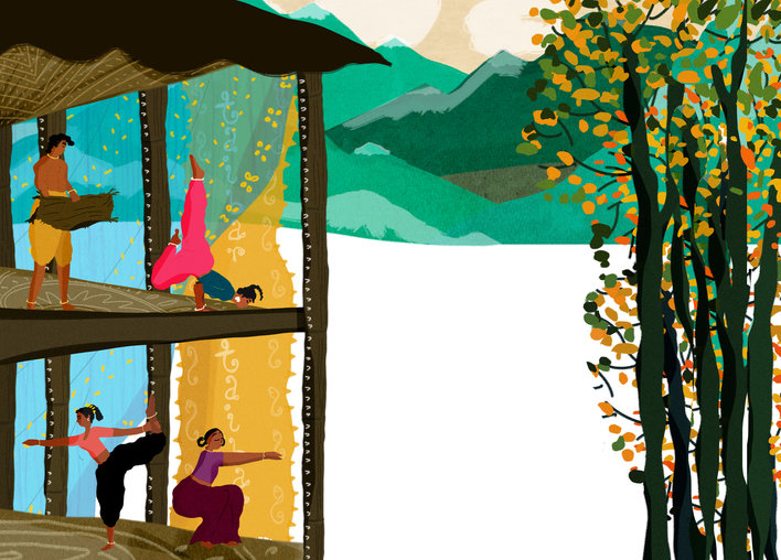 People working out near the mountains