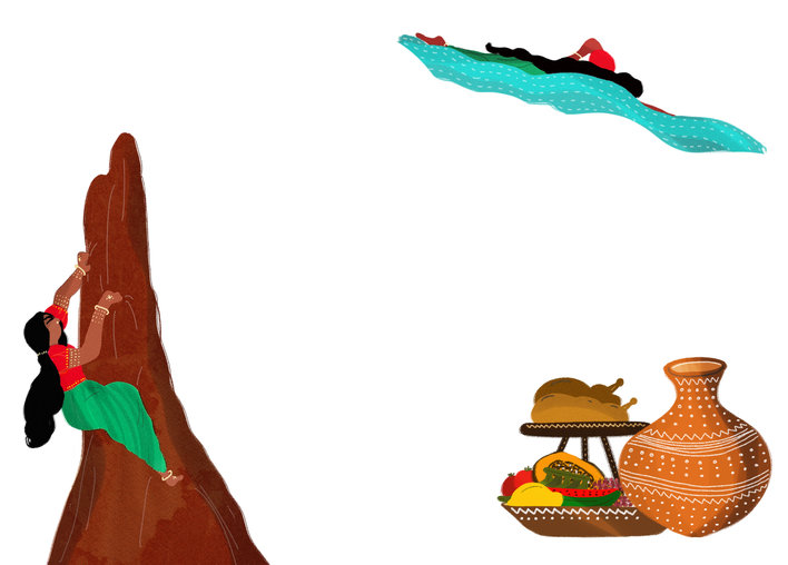 A girl trains climbs a rock