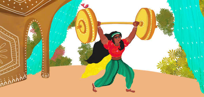 Princess lifting a big barbell