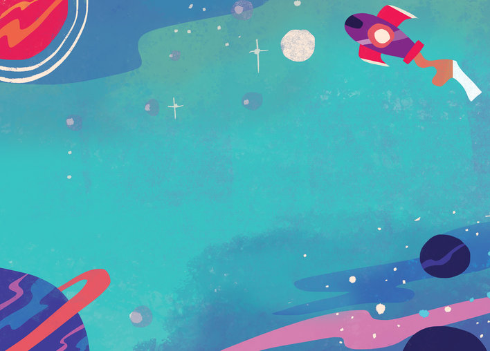 A rocket shooting away in space