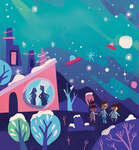 Three children standing in a garden