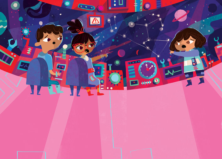 Three scared children talking