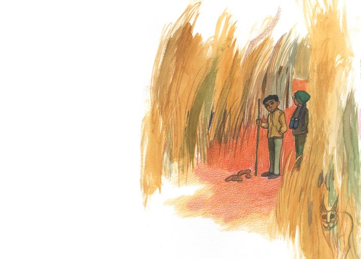 Two explorers in the forest of tall grass