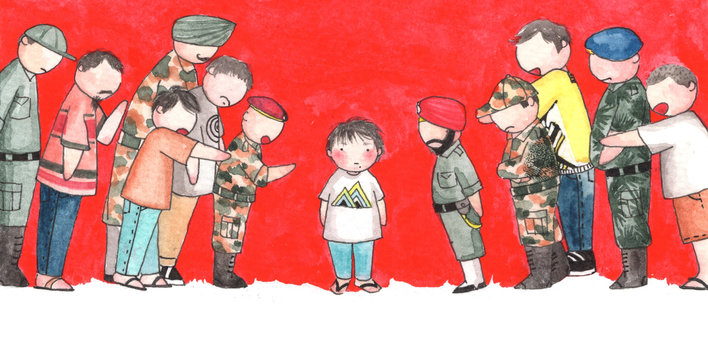 Indian soldiers angry with a child