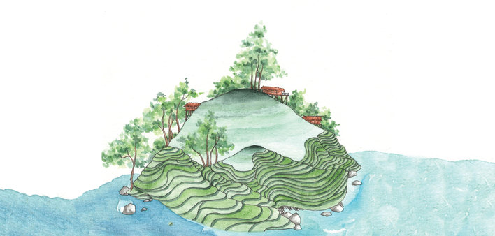 Mountain surrounded by water
