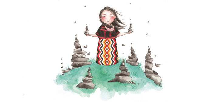 Girl standing with stones in hand