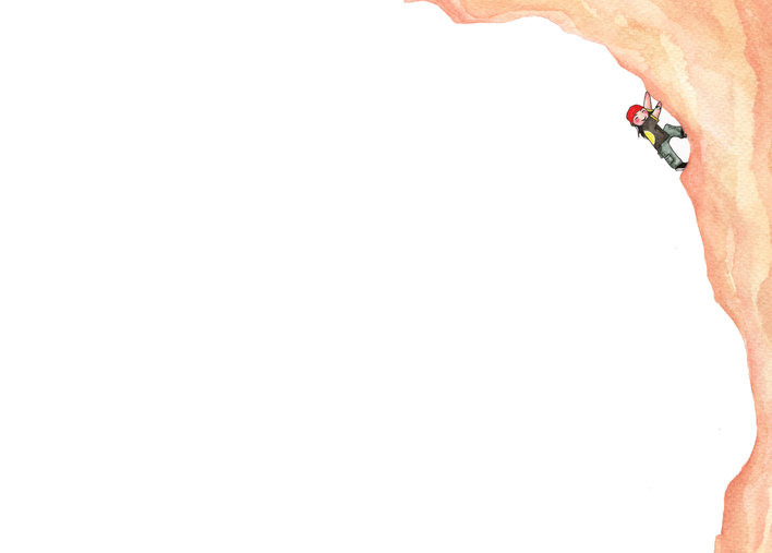 Girl hanging from the cliff
