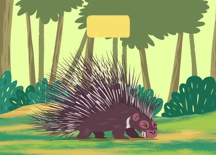 Angry porcupine walking on the green grass