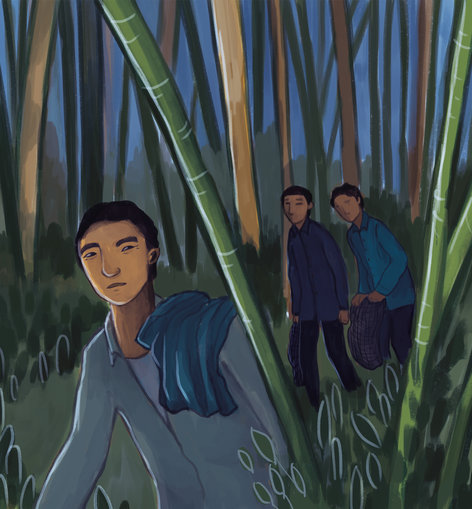 Men in the forest at night