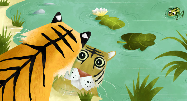 Tiger looking at its reflection