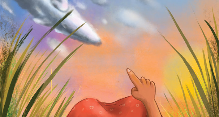 Girl pointing at the clouds