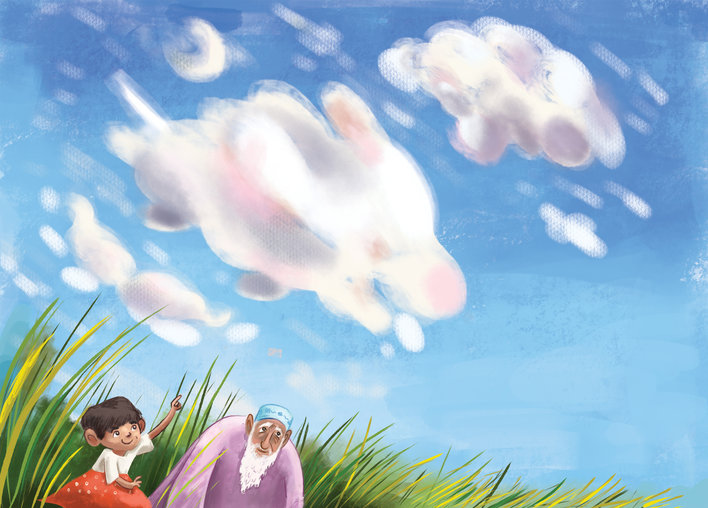 Girl pointing at the sky