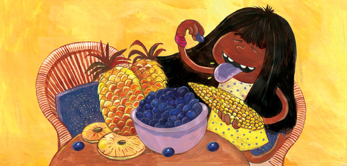 A girl eating jamun